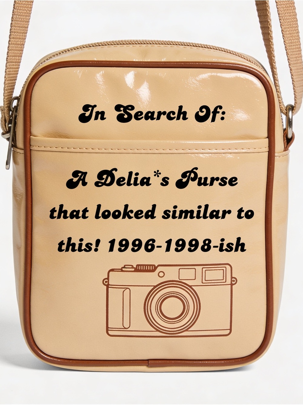 ISO dELiA*s Tan and Brown Patent Crossbody Camera Bag w/ Zipper Top